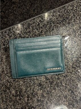 Burberry Teal Leather Slim Card Holder Made in Italy